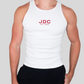 White Ribbed Cotton JDC Logo Tank Top