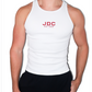 White Ribbed Cotton JDC Logo Tank Top