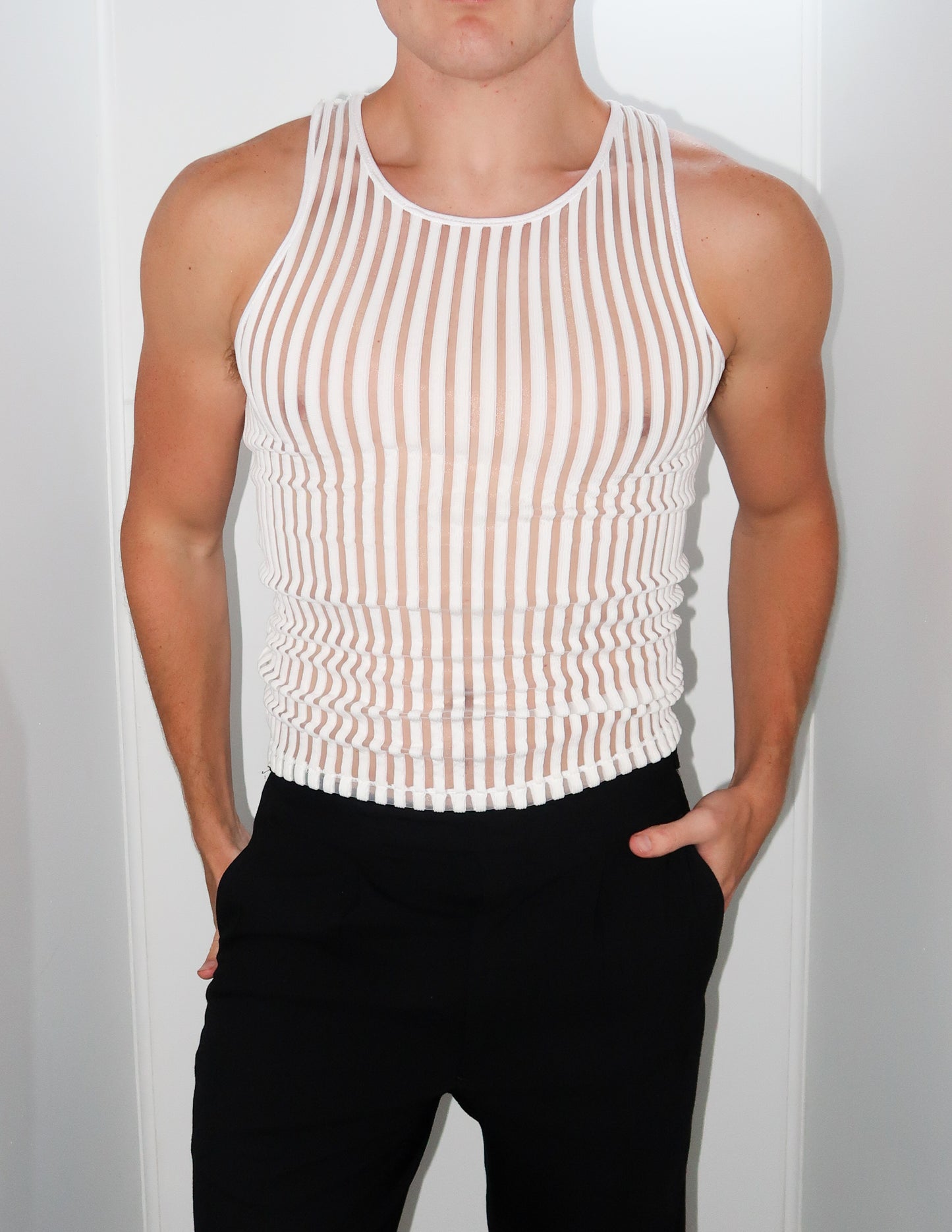 White Rib Mesh Tank Top