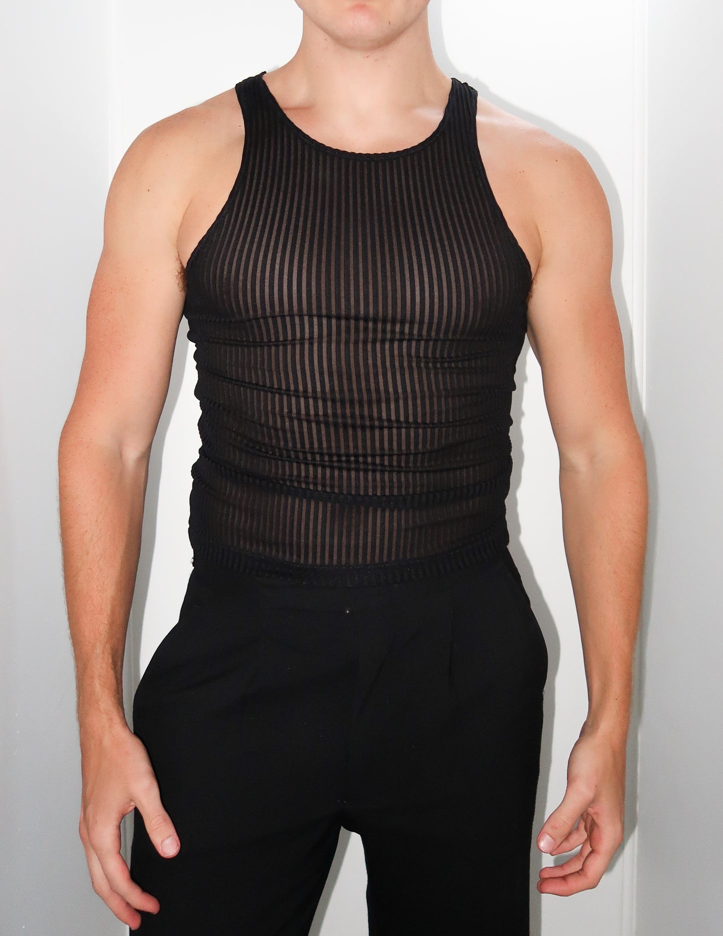 Black Rib Mesh Tank Top