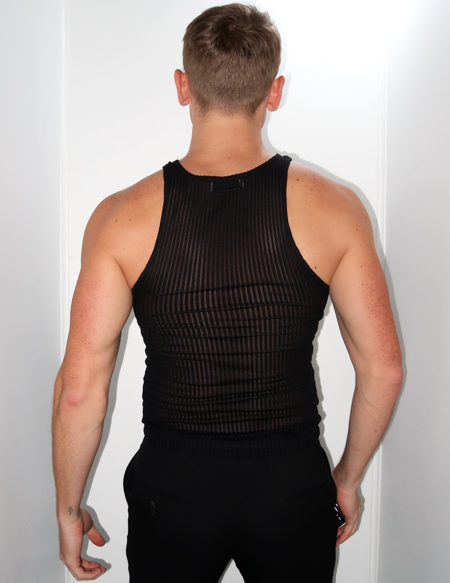 Black Rib Mesh Tank Top