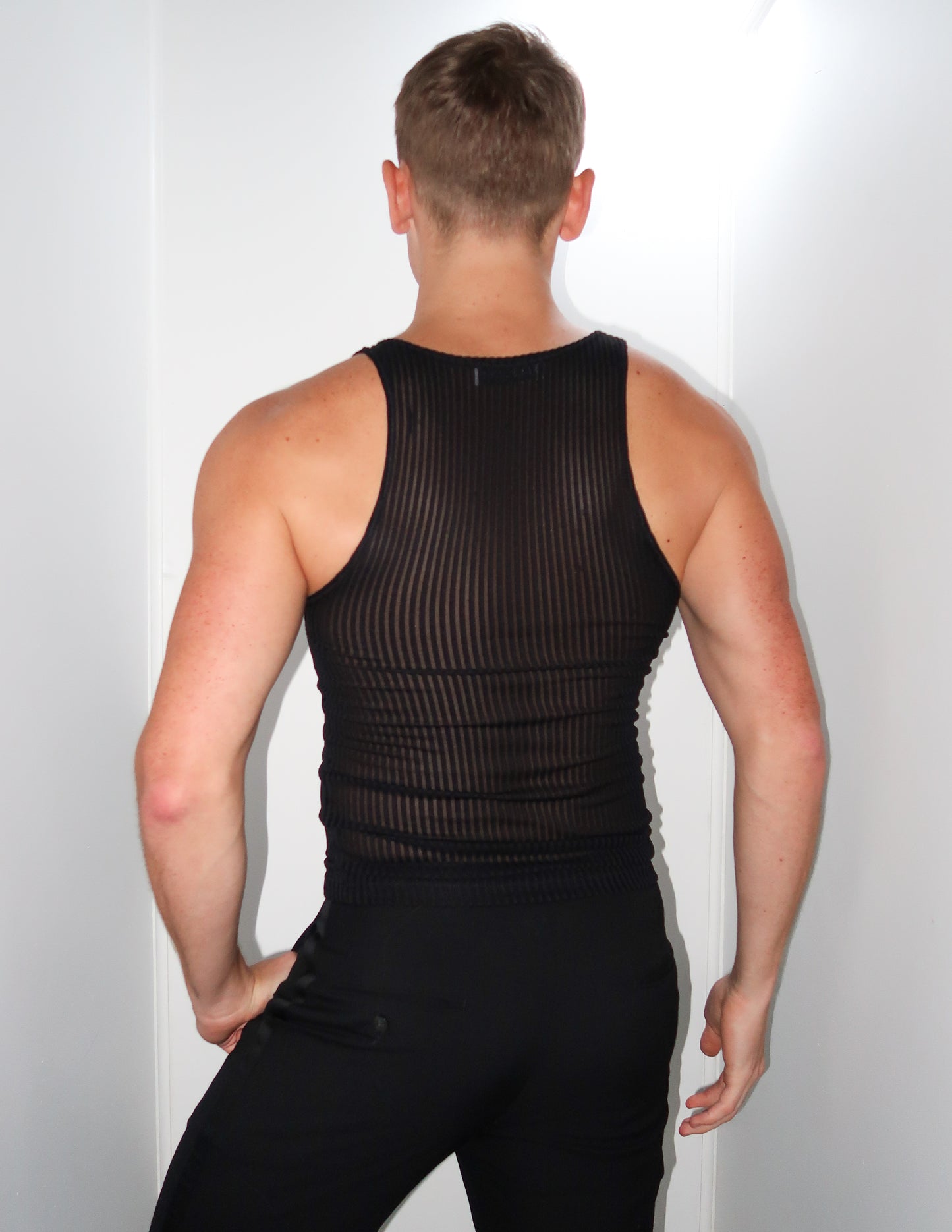 Black Rib Mesh Tank Top