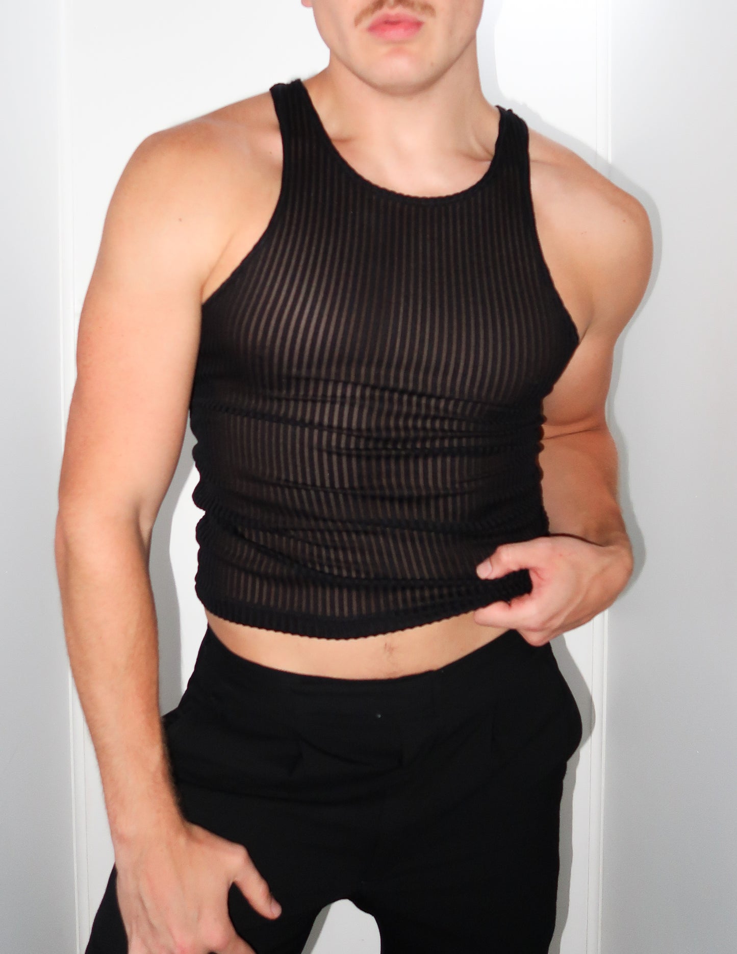 Black Rib Mesh Tank Top